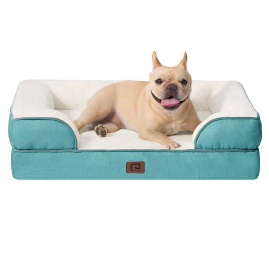 Picture of EHEYCIGA Orthopedic Dog Bed for Medium Dogs, Waterproof Memory Foam Medium Dog Beds with Sides, Non-Slip Bottom and Egg-Crate Foam Dog Couch Bed with Washable Removable Cover, Turquoise Blue