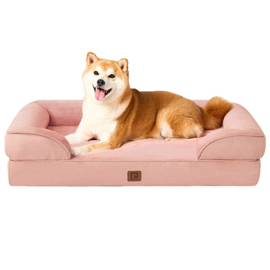 Picture of EHEYCIGA Orthopedic Dog Beds for Large Dogs, Waterproof Memory Foam Large Dog Bed with Sides, Non-Slip Bottom and Egg-Crate Foam Large Dog Couch Bed with Washable Removable Cover, Dusty Pink