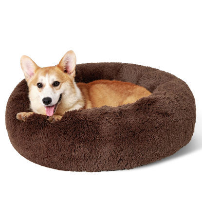 Picture of Bedsure Calming Dog Bed for Medium Dogs - Donut Washable Medium Pet Bed, 30 inches Anti-Slip Round Fluffy Plush Faux Fur Cat Bed, Fits up to 45 lbs Pets, Coffee