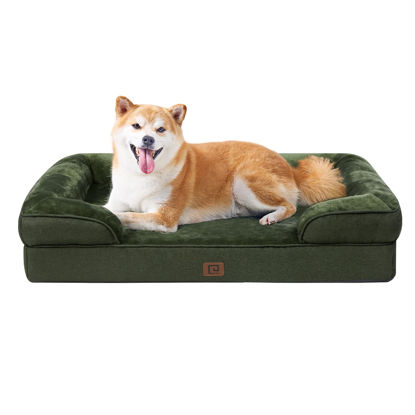 Picture of EHEYCIGA Orthopedic Dog Beds for Large Dogs, Waterproof Memory Foam Large Dog Bed with Sides, Non-Slip Bottom and Egg-Crate Foam Large Dog Couch Bed with Washable Removable Cover, Dark Green