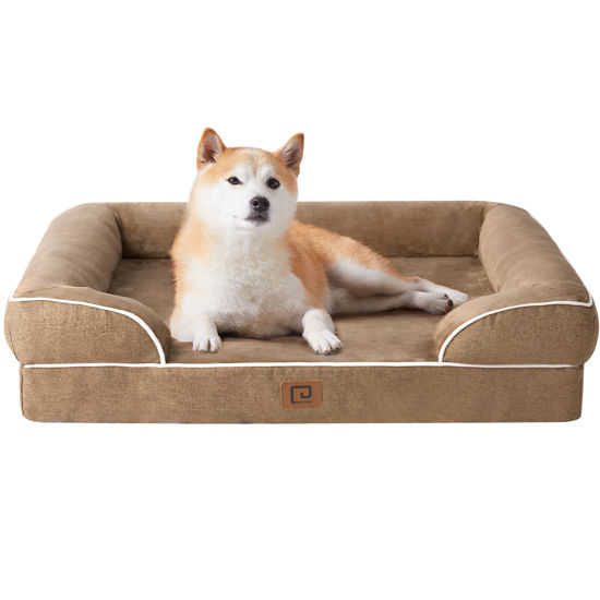 Picture of EHEYCIGA Orthopedic Dog Beds for Large Dogs, Waterproof Memory Foam Large Dog Bed with Sides, Non-Slip Bottom and Egg-Crate Foam Large Dog Couch Bed with Washable Removable Cover, Camel