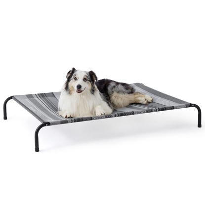 Picture of Bedsure XL Elevated Outdoor Dog Bed - Raised Dog Cots Beds for Extra Large Dogs, Portable Indoor & Outdoor Pet Hammock Bed with Skid-Resistant Feet, Frame with Breathable Mesh, Striped Grey