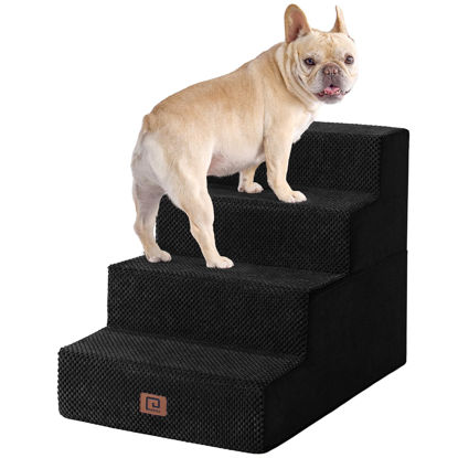 Picture of EHEYCIGA Dog Stairs for Bed 18”H, 4-Step Dog Steps for High Bed, Pet Steps for Small Dogs and Cats, Non-Slip Balanced Dog Indoor Ramp, Black