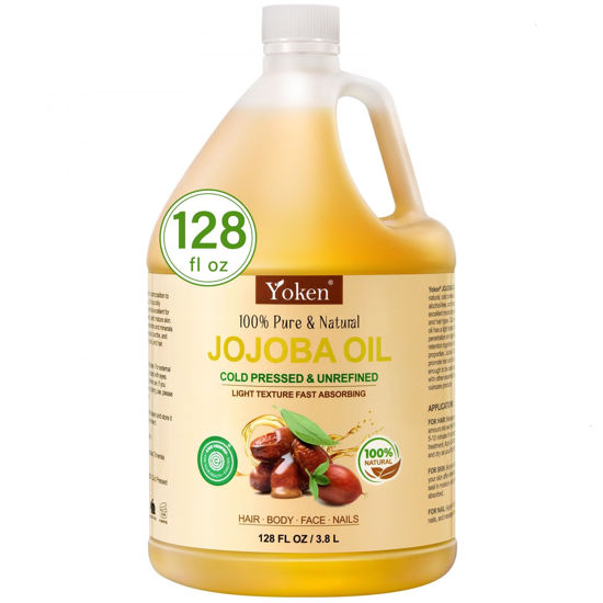 Picture of Yoken 100% Pure Jojoba Oil (EWG Verified, 1 Gallon) Organic Jojoba Oil Bulk Cold Pressed Unrefined Hexane Free Virgin Golden Jojoba Carrier Oil for Hair Skin Nails Massage Natural Face Moisturizer