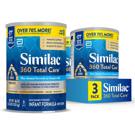 Picture of Similac 360 Total Care Infant Formula, Has 5 HMO Prebiotics, Our Closest Prebiotic Blend to Breast Milk, Non-GMO,‡ Baby Formula Powder, 36-oz Value Can, Pack of 3