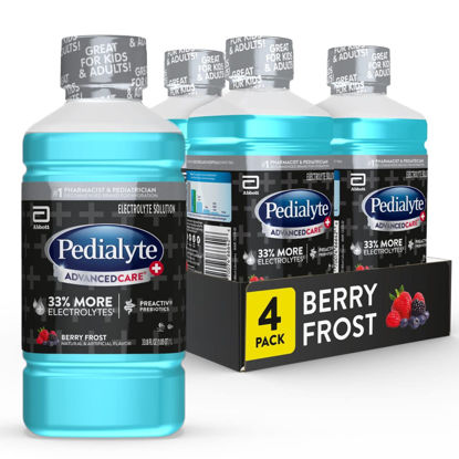 Picture of Pedialyte Advancedcare Plus Electrolyte Drink, 1 Liter, 4 Count, with 33% More electrolytes & Has Preactiv Prebiotics, Berry Frost, 33.8 Fl Oz (Pack of 4)