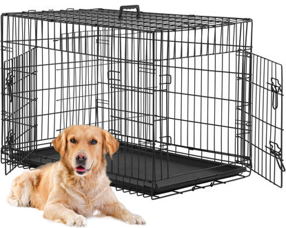 Picture of BestPet Large Dog Crate Dog Cage Dog Kennel Metal Wire Double-Door Folding Pet Animal Pet Cage with Plastic Tray and Handle,24 inches