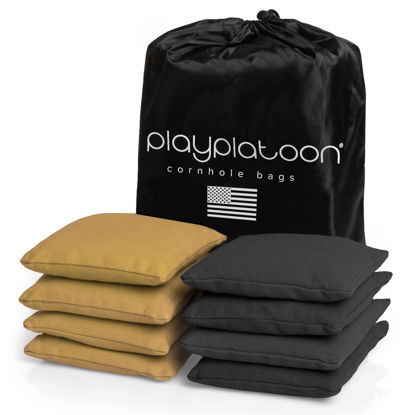 Picture of Play Platoon Weather Resistant Cornhole Bags - Set of 8 Regulation Corn Hole Bean Bags - Gold & Black - Durable Duck Cloth Corn Hole Bags for Tossing Game, Includes Tote Bag