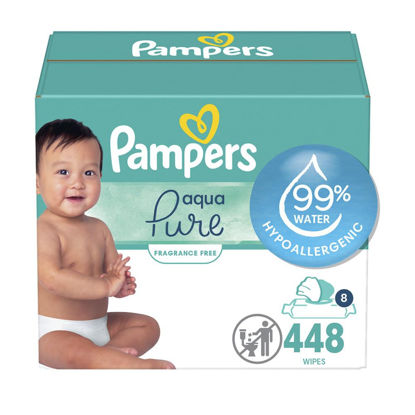 Picture of Pampers Aqua Pure Sensitive Baby Wipes, 99% Water, Hypoallergenic, Unscented Baby Wipes, 448 Baby Wipes Total (8 Flip-Top Packs)