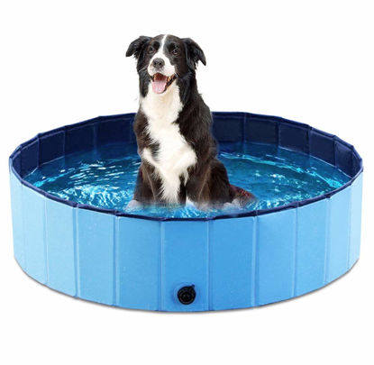 Picture of Jasonwell Foldable Dog Pet Bath Pool Collapsible Dog Pet Pool Bathing Tub Kiddie Pool Doggie Wading Pool for Puppy Small Medium Large Dogs Cats and Kids 39.5" Blue