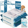 Picture of Petazy 400 Dog Wipes for Paws and Butt Ears Eyes | Organic Pet Wipes for Dogs | Unscented Dog Wipes Cleaning Deodorizing | Extra Thick Paw Wipes for Dogs Cats Pets | Bonus Glove Wipes Included