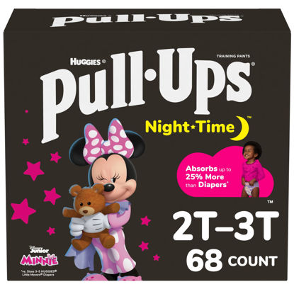 Picture of Pull-Ups Girls' Night-Time Potty Training Pants, Size 2T-3T Overnight Training Underwear (16-34 lbs), 68 Ct, Packaging May Vary