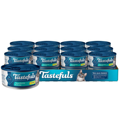 Picture of Blue Buffalo Tastefuls Natural Flaked Wet Cat Food, Tuna Entrée in Gravy 5.5-oz cans (Pack of 24)