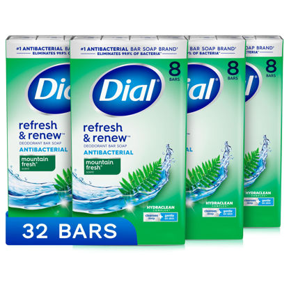 Picture of Dial Antibacterial Bar Soap, Refresh & Renew, Mountain Fresh, 4 oz, 32 Bars