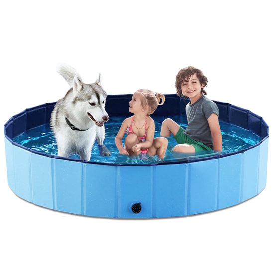 Picture of Jasonwell Foldable Dog Pool Collapsible Hard Plastic Swimming Pool Portable Kiddie & Pet Pool Doggie Wading Bath Tub for Puppy Small Medium Large Dogs Cats and Kids 63"