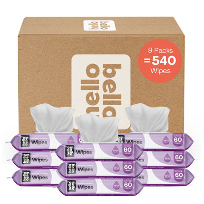 Picture of Hello Bello Extra Gentle Lavender Scented Baby Wipes - Plant Based - Made with 99% Water and Aloe for Babies and Kids - 60 Count (Pack of 9) Total 540 Count