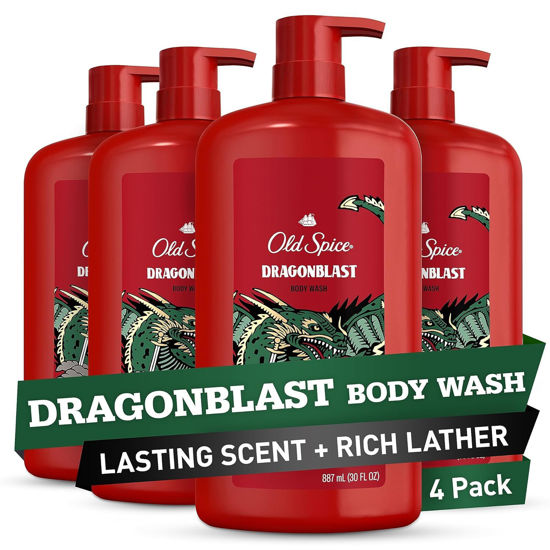 Picture of Old Spice Body Wash for Men, 3X Defense, 24/7 Shower Fresh with Long Lasting Lather, Dragonblast Scent, 33.4 fl oz (Pack of 4)