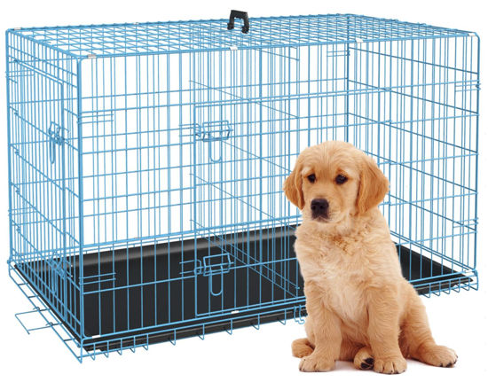 Picture of BestPet 24 Inch Dog Crates for Large Dogs Folding Mental Wire Crates Dog Kennels Outdoor and Indoor Pet Dog Cage Crate with Double-Door,Divider Panel, Removable Tray and Handle,Blue