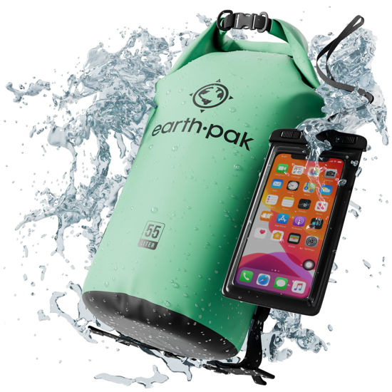 Picture of Earth Pak Waterproof Dry Bag - Roll Top Waterproof Backpack Sack Keeps Gear Dry for Kayaking, Beach, Rafting, Boating, Hiking, Camping and Fishing with Waterproof Phone Case