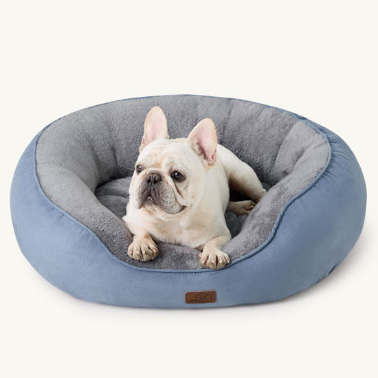 Picture of Bedsure Dog Bed for Medium Dogs - Round Washable Medium Pet Bed, Anti-Slip Donut Fluffy Plush Indoor Fur Cat Bed, 30 inches, Frost Blue