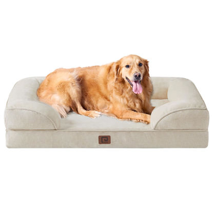 Picture of EHEYCIGA Orthopedic Dog Beds for Extra Large Dogs, Waterproof Memory Foam XL Dog Bed with Sides, Non-Slip Bottom and Egg-Crate Foam Big Dog Couch Bed with Washable Removable Cover, Beige