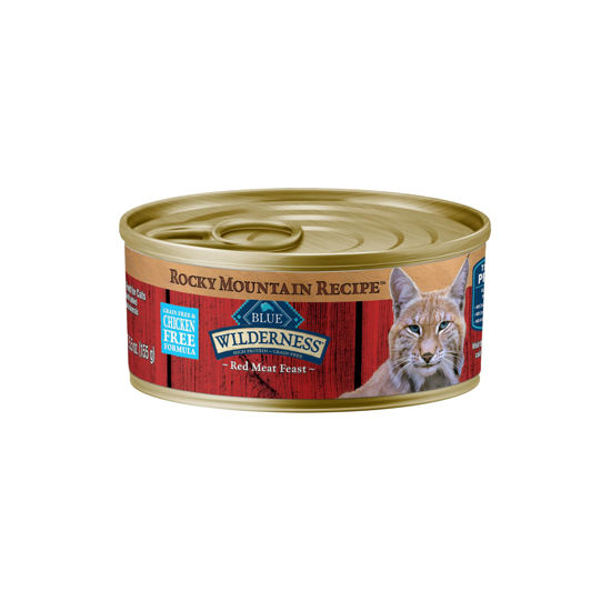 Picture of Blue Buffalo Wilderness Rocky Mountain Recipe Adult Wet Cat Food Paté, Chicken-Free & Grain-Free Recipe, Made with Natural Ingredients, Red Meat Feast, 5.5-oz. Cans (24 Count)