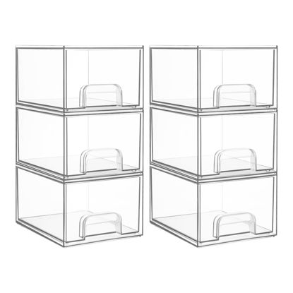 Picture of Vtopmart 6 Pack Clear Stackable Storage Drawers, 4.4'' Tall Acrylic Bathroom Makeup Organizer,Plastic Storage Bins For Vanity, Undersink, Kitchen Cabinets, Pantry, Home Organization and Storage