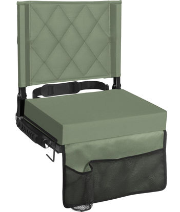 Picture of Sheenive Green Stadium Seats for Bleachers with Back Support, Padded Soft Comfy Backs and Cushion, Wide, Portable Folding Comfort Chair with Shoulder Strap, Perfect for Sports Events