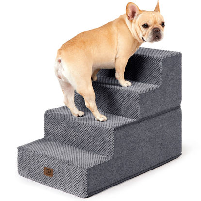 Picture of EHEYCIGA Dog Stairs for Bed 18”H, 4-Step Dog Steps for High Bed, Pet Steps for Small Dogs and Cats, Non-Slip Balanced Dog Indoor Ramp, Grey