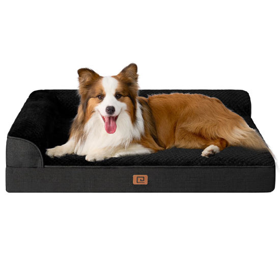 Picture of EHEYCIGA Memory Foam Large Dog Bed, Orthopedic Dog Beds for Large Dogs, Waterproof Egg Crate Dog Couch Bed with Washable Removable Cover and Non-Slip Bottom, L Shaped Dog Bed, Black