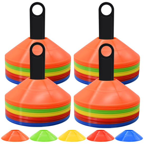 Picture of FGBNM 200 Pack Disc Cones, Agility Soccer Cones with Carry Bag and Holder, Soccer Cones for Sports Training, Football, Soccer, Basketball, Coaching, Practice Equipment, 5 Color (200 Pack)