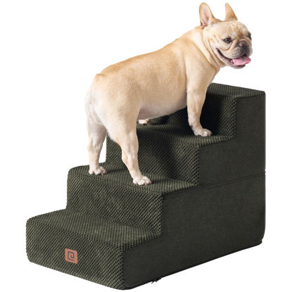 Picture of EHEYCIGA Dog Stairs for Bed 18”H, 4-Step Dog Steps for High Bed, Pet Steps for Small Dogs and Cats, Non-Slip Balanced Dog Indoor Ramp, Olive Green