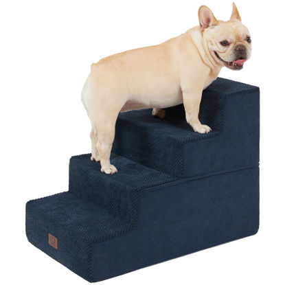 Picture of EHEYCIGA Dog Stairs for Bed 18”H, 4-Step Dog Steps for High Bed, Pet Steps for Small Dogs and Cats, Non-Slip Balanced Dog Indoor Ramp, Navy Blue