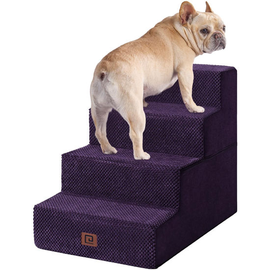 Picture of EHEYCIGA Dog Stairs for Bed 18”H, 4-Step Dog Steps for High Bed, Pet Steps for Small Dogs and Cats, Non-Slip Balanced Dog Indoor Ramp, Purple