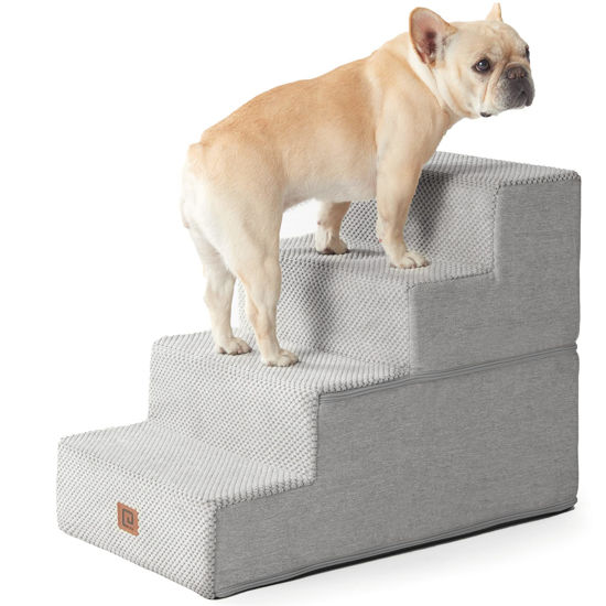 Picture of EHEYCIGA Dog Stairs for Bed 18”H, 4-Step Dog Steps for High Bed, Pet Steps for Small Dogs and Cats, Non-Slip Balanced Dog Indoor Ramp, Light Grey