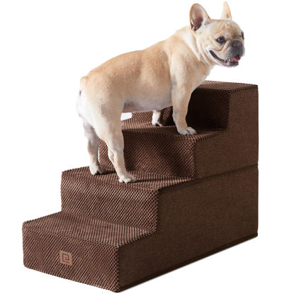 Picture of EHEYCIGA Dog Stairs for Bed 18”H, 4-Step Dog Steps for High Bed, Pet Steps for Small Dogs and Cats, Non-Slip Balanced Dog Indoor Ramp, Brown