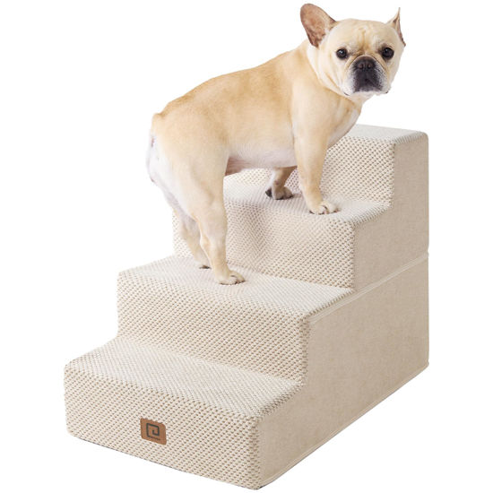 Picture of EHEYCIGA Dog Stairs for Bed 18”H, 4-Step Dog Steps for High Bed, Pet Steps for Small Dogs and Cats, Non-Slip Balanced Dog Indoor Ramp, Beige