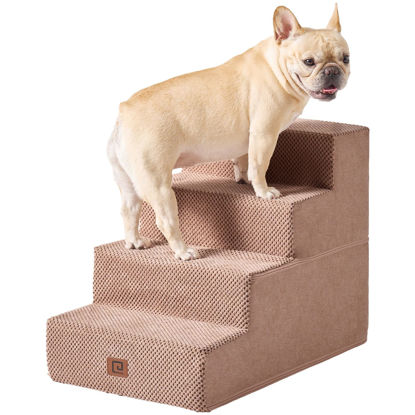 Picture of EHEYCIGA Dog Stairs for Bed 18”H, 4-Step Dog Steps for High Bed, Pet Steps for Small Dogs and Cats, Non-Slip Balanced Dog Indoor Ramp, Pink