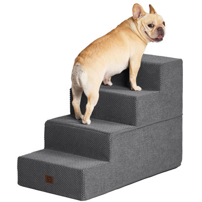 Picture of EHEYCIGA Dog Stairs for Bed 18”H, 4-Step Extra Wide Dog Steps for High Bed, Pet Steps for Small Dogs and Cats, Non-Slip Balanced Dog Indoor Ramp, Grey