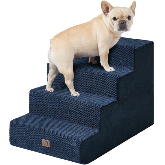 Picture of EHEYCIGA Dog Stairs for Bed 20”H, 4-Step Extra Wide Extra Wide Dog Steps for High Bed, Pet Steps for Small Dogs and Cats, Non-Slip Balanced Dog Indoor Ramp, Navy Blue