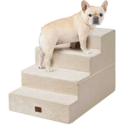 Picture of EHEYCIGA Dog Stairs for Bed 20”H, 4-Step Extra Wide Dog Steps for High Bed, Pet Steps for Small Dogs and Cats, Non-Slip Balanced Dog Indoor Ramp, Beige