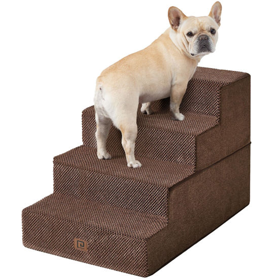 Picture of EHEYCIGA Dog Stairs for Bed 20”H, 4-Step Extra Wide Dog Steps for High Bed, Pet Steps for Small Dogs and Cats, Non-Slip Balanced Dog Indoor Ramp, Brown