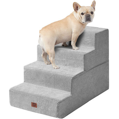 Picture of EHEYCIGA Dog Stairs for Bed 20”H, 4-Step Extra Wide Dog Steps for High Bed, Pet Steps for Small Dogs and Cats, Non-Slip Balanced Dog Indoor Ramp, Light Grey