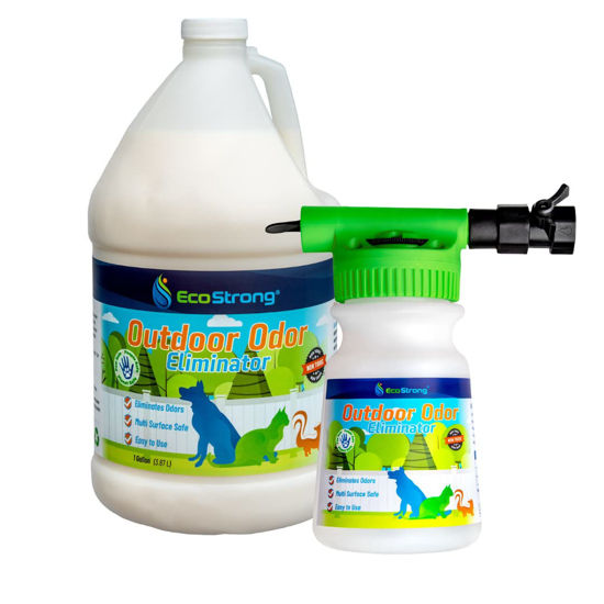 Picture of Eco Strong Outdoor Odor Eliminator | Outside Dog Urine Enzyme Cleaner - Powerful Pet, Cat, Animal Scent Deodorizer | Professional Strength for Yard, Turf, Kennels, Patios, Decks (Gallon with Sprayer)