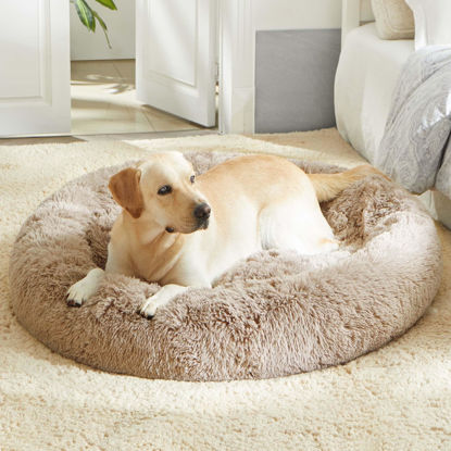 Picture of Calming Dog Bed & Cat Bed, Anti-Anxiety Donut Dog Cuddler Bed, Warming Cozy Soft Dog Round Bed, Fluffy Faux Fur Plush Dog Cat Cushion Bed for Small Medium Dogs and Cats (20"/24"/27"/30")