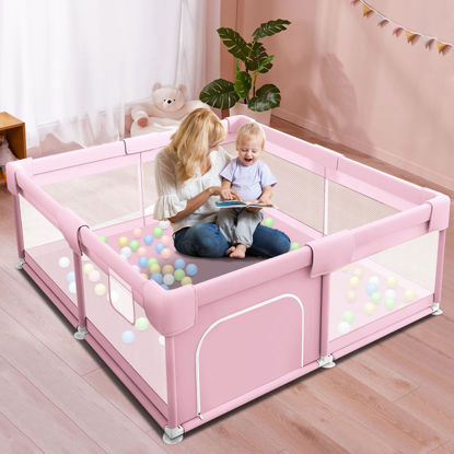 Picture of Hiaksedt Baby Playpen for Babies and Toddlers Baby Fence Baby Play Yards for Indoor & Outdoor with Breathable Mesh Anti-Fall (Pink