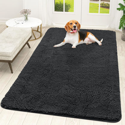 Picture of OLANLY Dog Door Mat for Muddy Paws 59x35, Absorbs Moisture and Dirt, Absorbent Non-Slip Washable Mat, Quick Dry Chenille, Mud Mat for Dogs, Entry Indoor Door Mat for Inside Floor, Dark Grey