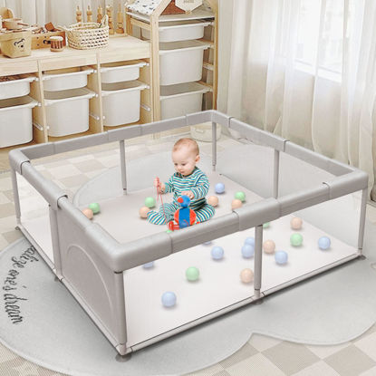 Picture of Baby Playpen Play Pens for Babies and Toddlers Baby Fence Baby Play Yards for Indoor & Outdoor with Breathable Mesh Anti-Fall Playpen Grey