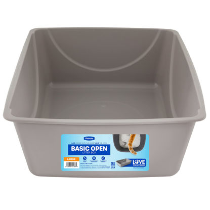 Picture of Petmate Open Cat Litter Box, Large Nonstick Litter Pan Durable Standard Litter Box, Mouse Grey Great for Small & Large Cats Easy to Clean, Made in USA