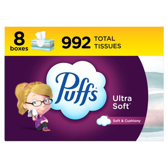 Picture of Puffs Ultra Soft Non-Lotion Facial Tissue, 8 Family Boxes, 124 Facial Tissues per Box